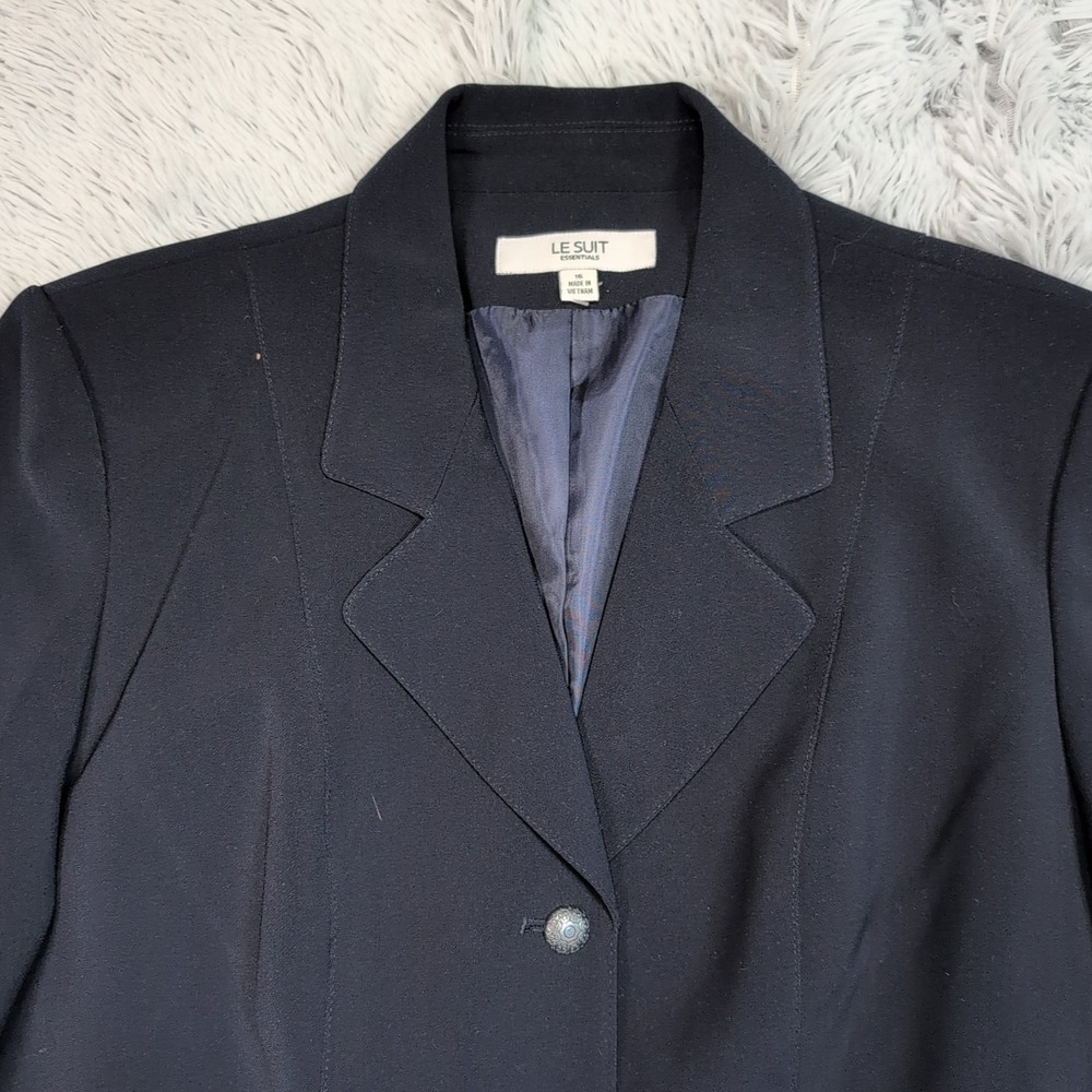 Le Suit Jacket Womens 16 Blue Blazer Button Up Preppy Career Comfort Soft - Picture 9 of 10